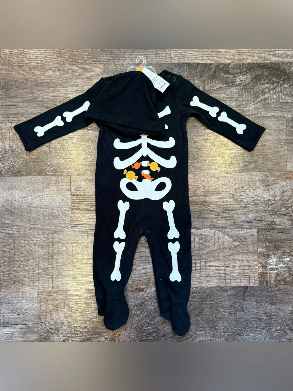 NWT Carters Baby Halloween Skeleton Candy Footie Jumpsuit With Hat 9 Months